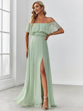 Women's Off-The-Shoulder Ruffle Thigh Split Wedding Guest Dresses