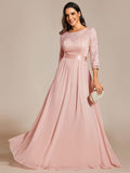 See-Through Floor Length Lace Maxi Dress with Half Sleeve in Pink