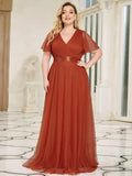 Plus Size Floor-Length Bridesmaid Dress with Short Sleeve