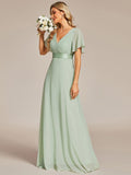 High Waist Short Sleeves Bridesmaid Dress