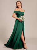 Off Shoulder Ruched Lace-up Back Satin Bridesmaid Dress