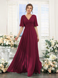 V-neck Lace-up Back Chiffon Maxi Bridesmaid Dress