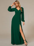 Gentle Split Sleeve Low Back Thigh Slit Dress in Dark Green