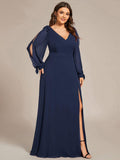 Plus Size Split Long Sleeve V-Neck Bridesmaid Dress