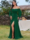 Long Sleeve Chiffon Off Shoulder Bridesmaid Dresses with High Slit