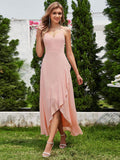 Chic Sleeveless Chiffon Bridesmaid Dress with Lotus Leaf In Pink