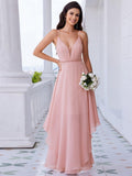 Pearl-Embellished Waist Ruffled V-Neck Sleeveless Chiffon Bridesmaid Dress In Pink