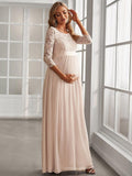 Round Neck V Back 3/4 Sleeves Embroidered Maternity Dress