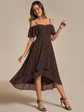 Off-Shoulder High-Low Chiffon Wedding Guest Dresses with Short Sleeves