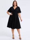 Plus Size Pleated Midi Wedding Guest Dress