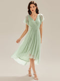 Pleated Glitter Ruffle Sleeve Wedding Guest Dress