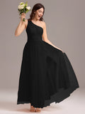 Designer A-line One Shoulder Maxi Tulle Bridesmaid Dress