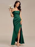 Sheath Off the Shoulder High Slit Mermaid Satin Bridesmaid Dress
