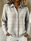 Monira — Elegant Knit Hoodie Blouse with Diamond Pattern