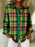 Elindra — Checked Hoodie Blouse in Vivid Green Tones