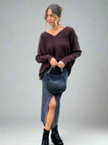 Ella Oversized knitted V Neck Jumper, Chocolate