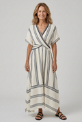 Thalassa V Neck Short Sleeve Wrap Waist Midi Dress