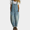 Mae — Vintage Soft Cotton Denim-Look Dungarees with Adjustable Straps