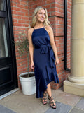 Petite Ariana Halter Frill Dress, Navy