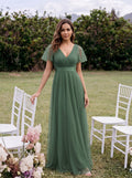 Double V-Neck Tulle Floor-Length Bridesmaid Dress