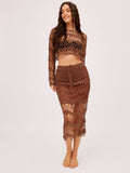 Cora Crochet Midi Skirt, Brown