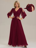 Floral Chiffon Tulip Sleeve Evening Dress