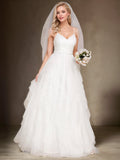 Sparkling V-Neck Spaghetti Straps Tulle Wedding Dress