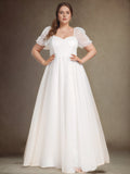 Plus Size Short-Sleeved A-Line Wedding Dress with Sweetheart