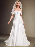 Corset-Back A-Line Chiffon Wedding Dresses featuring Off Shoulder Design