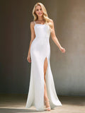 Sweetheart Lace Waist Sheer Mermaid High Slit Sleeveless Wedding Dress