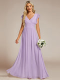 Elegant V-Neck Open Back Ruffled Sleeves Chiffon Bridesmaid Dress