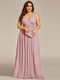 Plus Size Sleeveless V-Neck Chiffon Maxi Bridesmaid Dress (Final Sale)
