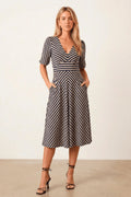 Navy Stripe v neck Midi Dress