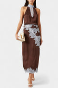 Elvira Contrast Lace Panel Top and Skirt Set