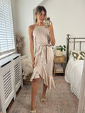 Ariana Halter Frill Dress, Oyster