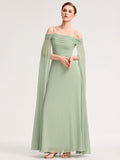 Chiffon Sleeves Watteau Train Bridesmaid Dress