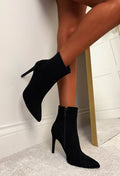 Step Out Black Faux Suede Stiletto Ankle Boots