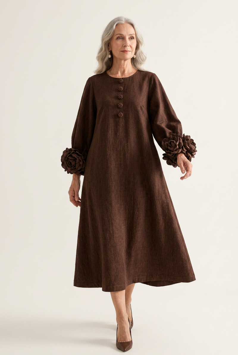 Alice Brown Flower-Cuff Midi Dress