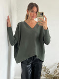 Ella Oversized knitted V Neck Jumper, Khaki