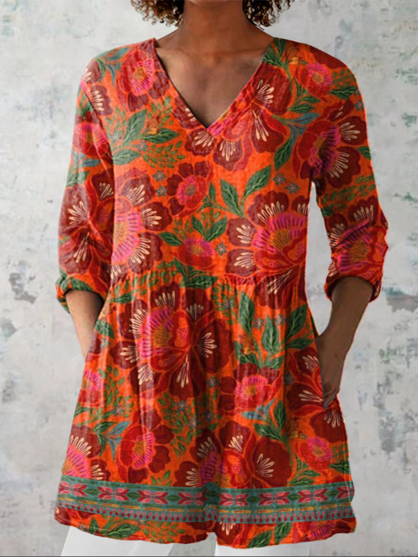 Marion — Long Blouse with V-Neck