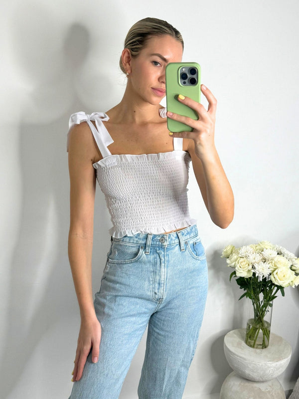 Sami Tie Shoulder Shirred Crop Top