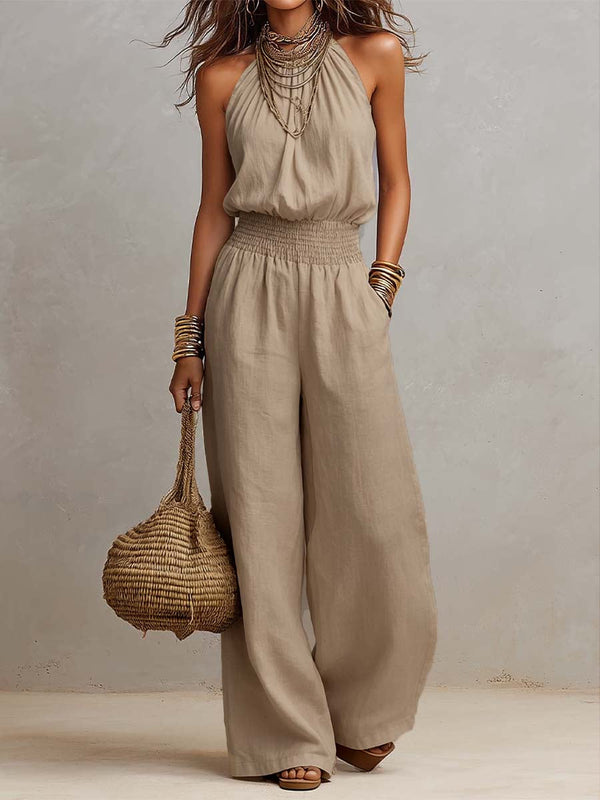 Camille Effortless Halter Wide-Leg Jumpsuit