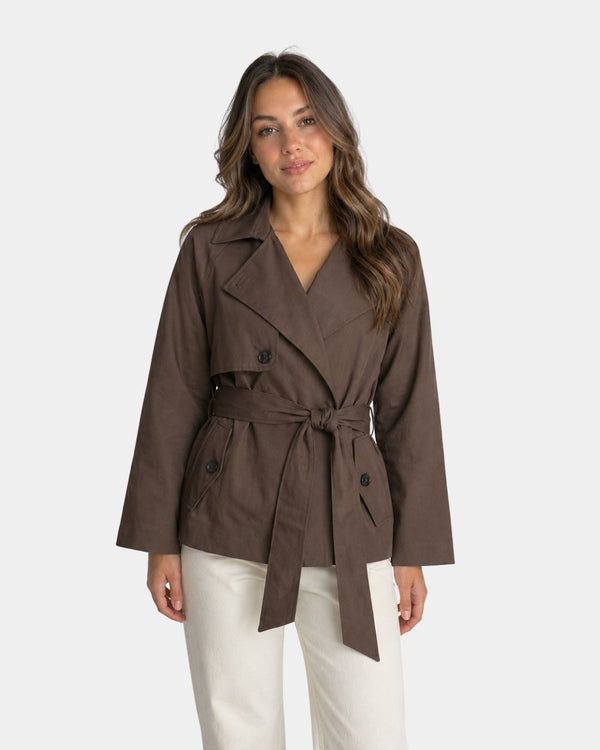 Lysianne Brown Double-Breasted Trench Coat