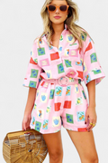 Mariluz Pink Print Shirt and Shorts Co-ord Set