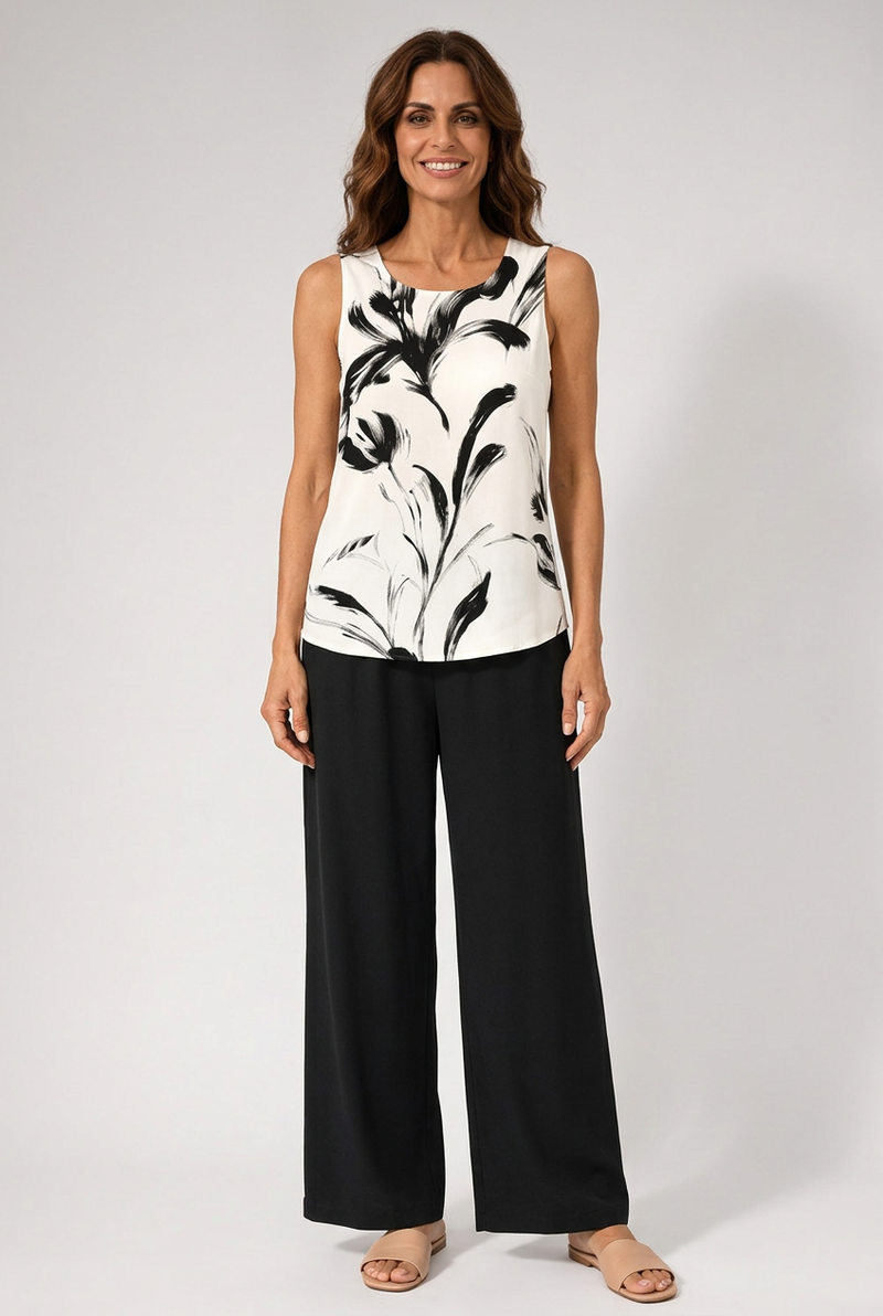 Rufina Artistic Print Top and Black Trouser Set