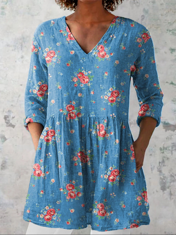 Melanie — Long Blouse with V-Neck