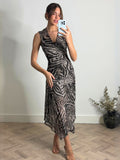 Senna V Neck Ruched Mesh Dress