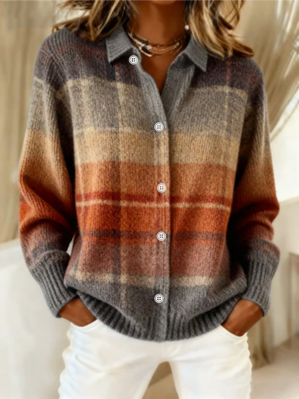 Floria — Checked Blouse Made from Warm, Soft Hoodie Material