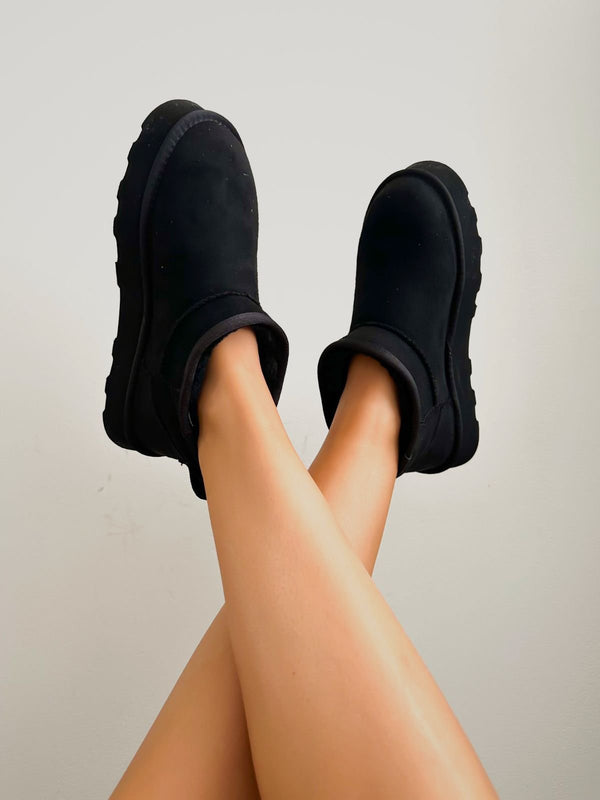 Bronwyn Fur Lined Faux Suede Ankle Boots, Black
