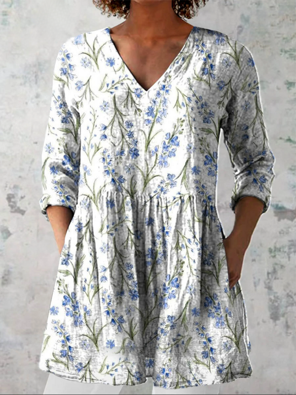 Jeanne — Long Blouse with V-Neck